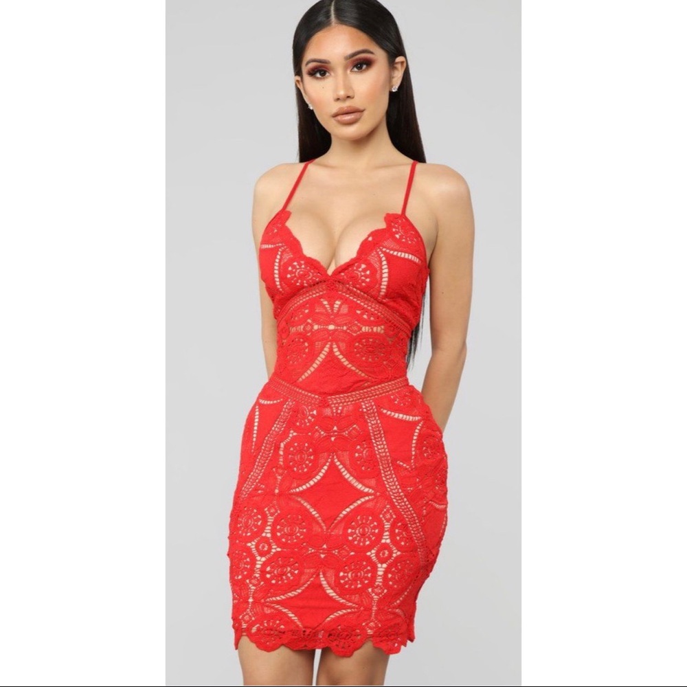 Red Fashion Nova “NaaNaa” Crochet XS Dress